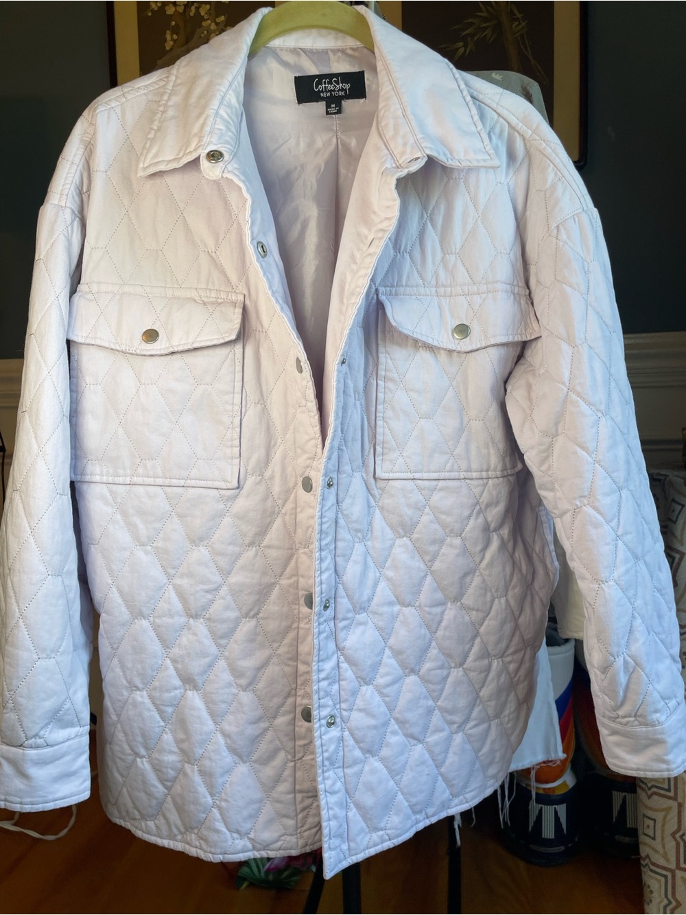 CoffeeShop Quilted Snap-Front Jacket in lilac